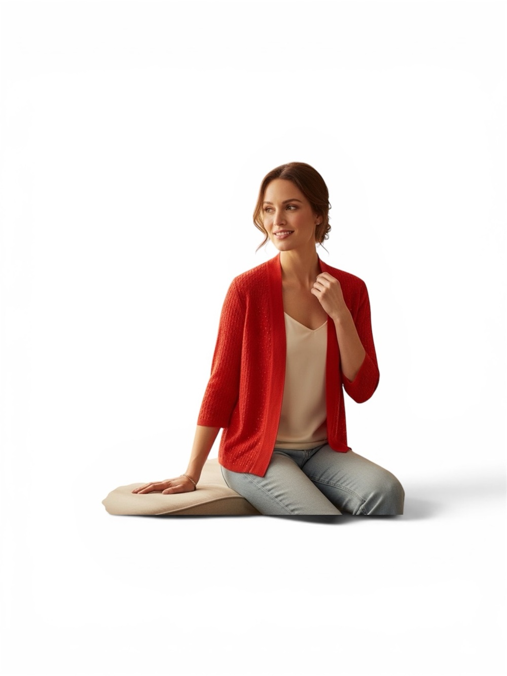 new directions Red Open-Front Knit Cardigan